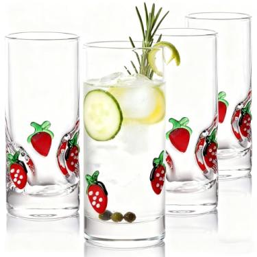 Imagem de ELERGIFTS 4 peças de copos de tiro com ícone de morango - Copos fofos de 85 g com base pesada para uísque, tequila, vodca, bebidas espirituosas e licores, gin - Ideal para bar, restaurante em casa