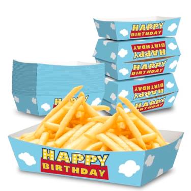 Imagem de Não é necessário dobrar, pacote com 50 bandejas de comida de papel inspiradas em histórias inspiradas em brinquedos, grandes bandejas de papel com céu azul e nuvem branca para lanche de pipoca de