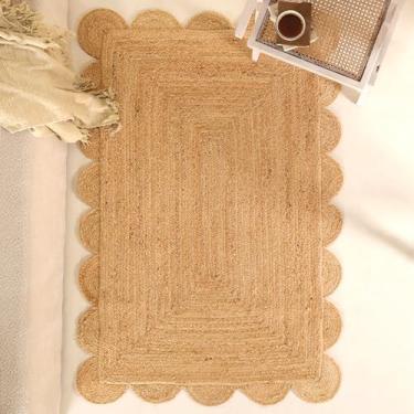 Imagem de VEVARA HOMES Tapete de juta natural recortado 1,2 x 1,8 m – Tapete de fibra natural tecido à mão para sala de estar, quarto e entrada, estilo rústico e boho