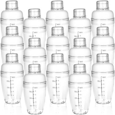 Imagem de 15 coqueteleiras de plástico de 350 ml/350 ml, misturador manual de plástico transparente reutilizável com escamas e coador para bebidas, leite, chá, coquetéis, suco de café, aniversário, presente de