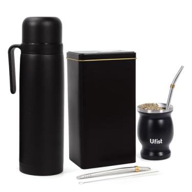 Imagem de Ufist Conjunto de erva-mate com garrafa isolada de 1000 ml, copo de cuia de 238 g, canudos de bombilla, recipiente de chá, aço inoxidável (Argentina)