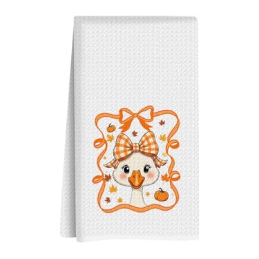 Imagem de XLRSDF Toalha de cozinha decorativa de arco de ganso de abóbora de outono, toalha de chá reutilizável, panos de prato, adequado para banheiro, cozinha, cozinha, pia, festas de chá, decoração de