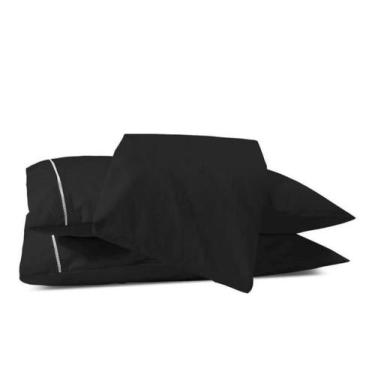 Imagem de Jogo de Lençol Solteiro 3 Peças Preto 100% Algodão - Bordados LS