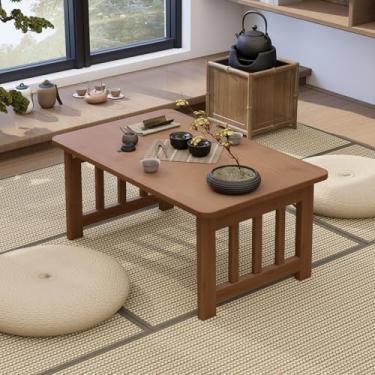 Imagem de JNNXZZ Mesa de centro dobrável japonesa, mesa baixa dobrável para sentar, mesa de chá dobrável de bambu, mesa de meditação versátil portátil para sala de estar, sala de estar, escritório em casa