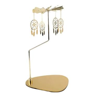 Imagem de Castiçal giratório dourado, carrossel giratório de apanhador de sonhos em bandeja de metal, peça central de luz de chá para decoração de casa (apanhador de sonhos)