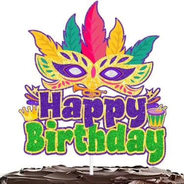 Imagem de Topo de bolo de carnaval, máscaras de baile de máscaras com tema de carnaval, decoração de bolo para meninos e meninas, suprimentos de decoração de festa de aniversário