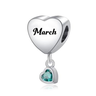 Imagem de TCHYUN Pingente de coração de flor mensal com pingente de pedra do mês de março compatível com pulseira Pandora, presente de aniversário para ela