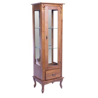 Imagem de Cristaleira De Madeira 1 Porta 1 Gaveta, Espelho E Pés Luiz Xv - Imbuia Glazer