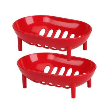 Imagem de Saboneteira Porta Sabonete De Plástico De Plastico Vazada Portátil (Vermelho | Kit 2)