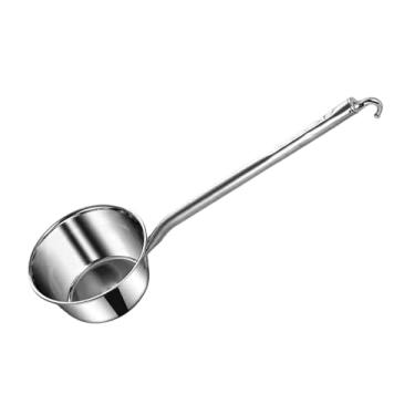 Imagem de ＫＬＫＣＭＳ Concha de aço inoxidável para água, com cabo longo e gancho, colher de metal para mingau, sopa, banho, enxágue e culinária, L