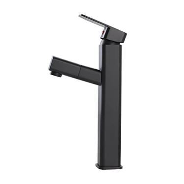 Imagem de Torneira de pia com pulverizador de puxar para baixo rotação de 360°, torneira misturadora para água quente e fria, modo único, alça única, multifuncional, torneira de bacia retrátil de orifício único