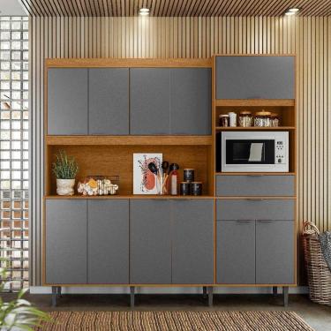 Imagem de Armário De Cozinha Bahamas 11 Portas 2 Gavetas Jequitibá/grafite - Lukaliam