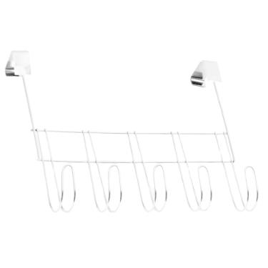 Imagem de Cabideiro de Metal Cromado para Porta, 5 Ganchos, Instalação Sem Furos, Cabide Organizador Doméstico Multiuso