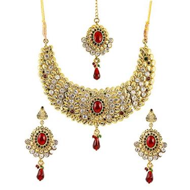 Imagem de Touchstone Colar indiano Bollywood para noivas em tom de ouro antigo para mulheres