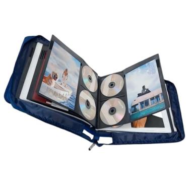 Imagem de Estojo de armazenamento de DVD CD com páginas de capa de título extra largas para disco de áudio e música de filme Blu Ray (suporte portátil para fichário, carteira para álbum, prateleira organizadora