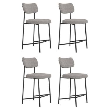 Imagem de Kit 04 Banquetas Médias Para Cozinha Lila Estofada Com Encosto Linho Cinza - Abmaza