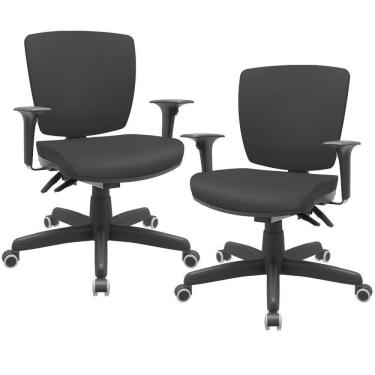 Imagem de Kit 02 Cadeiras De Escritório Executiva Office Giratória Preto Baixa Flexi P03 Vinil Preto - Lyam
