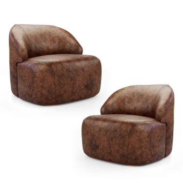 Imagem de Kit 02 Poltronas Decorativas Kaya Orgânica Sintético Whisky - Abmaza