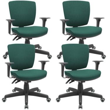 Imagem de Kit 04 Cadeiras Escritório Executiva Office Giratória Preto Baixa Flexi P03 Poliéster Verde - Lyam