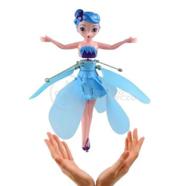 Imagem de Boneco Princesa Aerocraft Fada Voadora Azul 19Cm C/ Luz