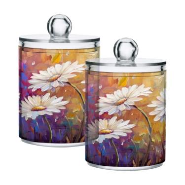 Imagem de ATTX Daisies Suporte para pintura a óleo Qtip para bola de algodão, cotonete, frasco de boticário transparente, decoração de casa, pote de armazenamento de cozinha, pacote com 2 (5)