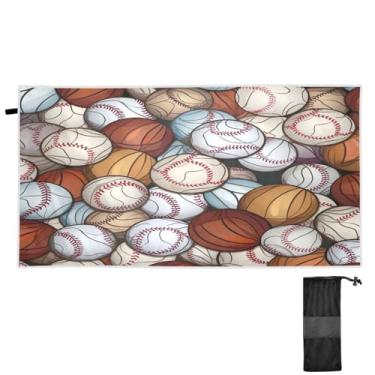 Imagem de ATTX Toalha de praia com padrão de bolas de beisebol 76 x 152 cm - Cobertor de microfibra leve de secagem rápida e resistente à areia para piscina, ioga, academia e viagens | Esportes de banho de