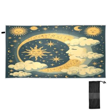 Imagem de Blueangle Toalha de praia retrô sol lua - toalhas de viagem compactas e leves - toalha de secagem rápida super absorvente para natação, acampamento e férias (450)