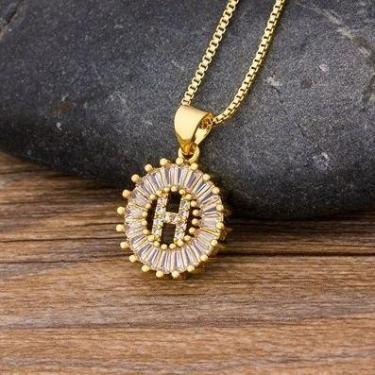 Imagem de Colar Dourado Letra Inicial Strass Brilhante Nome - DCXAM