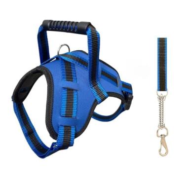 Imagem de Coleira Peitoral Ajustável com Guia para Cães Grandes – Peitoral Resistente com Anti-Puxão para Pitbull Doberman e Raças Fortes (AZUL,P)