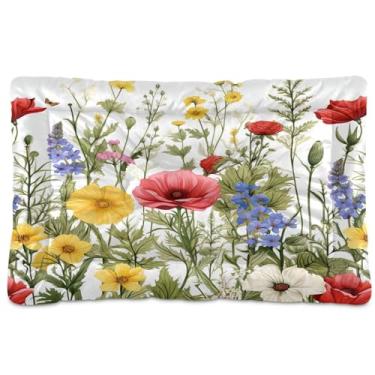 Imagem de SEHANY Cama para cães e gatos com flores silvestres coloridas com fundo antiderrapante, cama de canil, colchão macio para animais de estimação, lavável para cães pequenos, médios e grandes, gatos