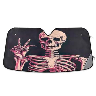 Imagem de ATTX Esqueleto engraçado para-sol para para-brisas de carro 144.8 cm x 80.0 cm Escudo solar universal com proteção UV, persiana de janela frontal automática dobrável para caminhões Sedans SUVs #604