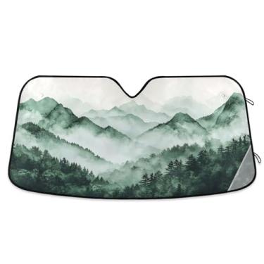 Imagem de ATTX Para-brisa de carro Green Mountains 134.6 cm x 59.7 cm Protetor solar universal com proteção UV, persiana de janela frontal automática dobrável para caminhões Sedans SUVs #651