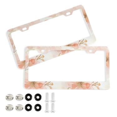 Imagem de SEHANY Molduras de placa de licença de flores florais coloridas, capas de moldura de placa de carro de alumínio à prova de ferrugem com orifícios elípticos e parafusos serve para veículos padrão dos