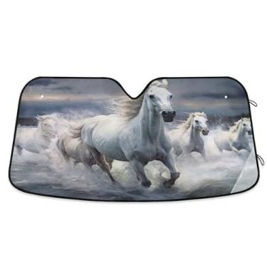 Imagem de ATTX White Horses Para-brisa Carro Corrida Para-brisa 144.8 cm x 80.0 cm Escudo Solar Universal com Proteção UV, Auto Dobrável Persiana Frontal para Sedans SUVs Caminhões #308