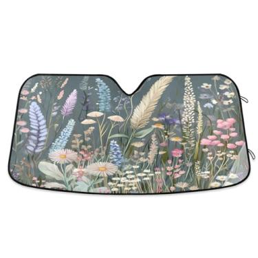 Imagem de ATTX Pára-brisas de carro colorido Grassy Meadow 139.7 cm x 70.1 cm Protetor solar universal com proteção UV, persiana de janela frontal automática dobrável para caminhões Sedans SUVs #524
