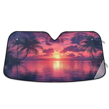 Imagem de ATTX Belo pôr do sol pára-brisas para carro 134.6 cm x 59.7 cm escudo solar universal com proteção UV, persiana de janela frontal automática dobrável para caminhões Sedans SUVs #10