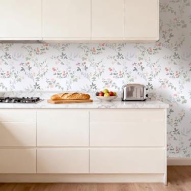 Imagem de AbaBoorty Papel de contato botânico Boho Leaf 43 cm × 395 cm, papel de parede com padrão de folha, mural de parede natural para forro de gaveta, papel de parede de dormitório