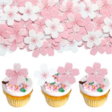 Imagem de Gyufise 60 peças flores comestíveis, flores de cerejeira, decorações de bolo, papel de arroz, papel wafer, topo de bolo, enfeite de cupcake, festa de aniversário, suprimentos de decoração de alimentos