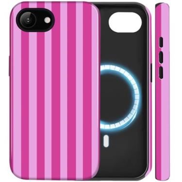 Imagem de Amzfield Capa para iPhone 16e compatível com Magsafe Cute Striped Aesthetic Magnetic Design Women Girls Fall Chic Girly Pretty Dual Layer Hybrid Protection Elegant Case para iPhone 16 e, rosa