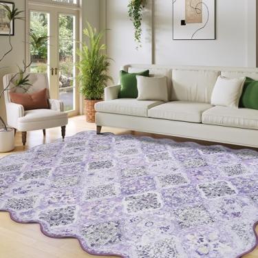 Imagem de Clemile Tapete Boho de 1,2 x 1,8 m, exclusivo recortado, ultrafino, macio, lavável, antiderrapante, resistente a manchas, leve, para sala de estar, quarto, sala de jantar, escritório (roxo)