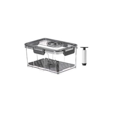 Imagem de Pote Hermético com Bomba de Vácuo, Plástico Livre de BPA, Cinza, 2 Litros, Sistema de Vedação, Empilhável, 22,5 × 15 × 12 cm, para Armazenar Alimentos