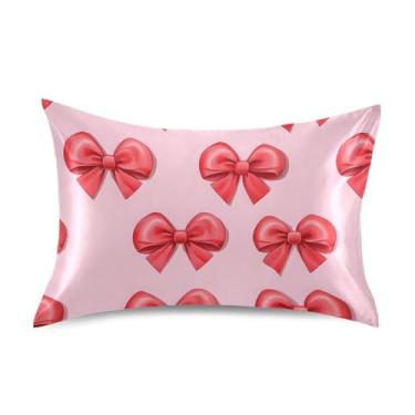 Imagem de SEHANY Capas de almofada de seda com laço rosa para cabelo e pele, capas de almofada de cetim respiráveis macias e refrescantes com fecho de envelope, tamanho king (50,8 x 101,6 cm)