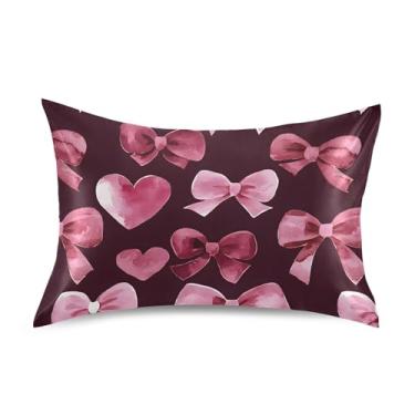 Imagem de SEHANY Capas de almofada de seda com laço rosa para cabelo e pele, capas de almofada de cetim respiráveis macias e refrescantes com fecho de envelope, tamanho king (50 x 76 cm)