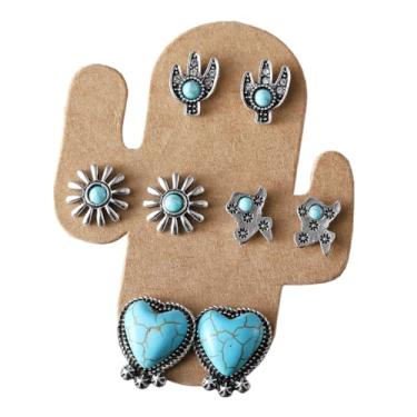 Imagem de Conjunto de brincos de caubói turquesa ocidental para mulheres, cowgirl country cowgirl, chapéu de bota pendurado, joia de declaração ocidental, Zinco, Sem pedra preciosa