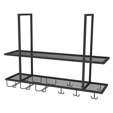 Imagem de Prateleiras de vinho de teto, suporte de garrafa de vinho, rack de taças de vinho de ferro, prateleira de exibição de decoração de bar, restaurantes, prateleiras de decoração