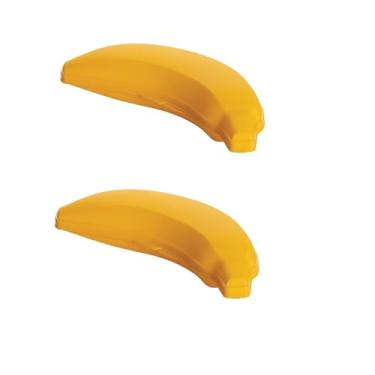 Imagem de Conjunto de caixas para frutas, composto por duas sacolas para bananas, material plástico, adequado para lancheiras escolares.