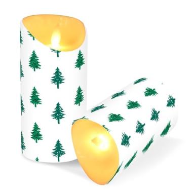 Imagem de ATTX Pacote com 2 velas de árvore de Natal sem chamas – Velas LED de 7,6 cm x 15 cm com controle remoto e temporizador para casa, casamento, decoração de acampamento #120