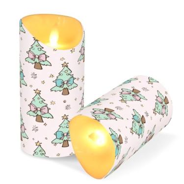 Imagem de ATTX Pacote com 2 velas de árvore de Natal com laços, velas sem chamas – 7,6 cm x 15 cm com controle remoto e temporizador para decoração de casa, casamento, acampamento #261