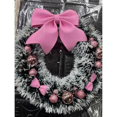 Imagem de Guirlanda de Natal com Laço Vermelho para Porta – Enfeite Natalino 25~35cm(30cm,nevada laço rosa enfeitado)