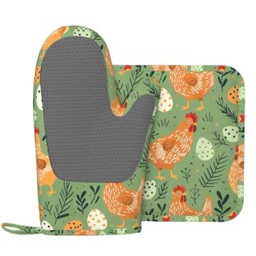 Imagem de Indokyeyqaz Conjuntos de luvas de forno e suportes de panela de ovos de galinha, luvas de silicone resistentes ao calor para cozinha assar, cozinhar grelhar micro-ondas